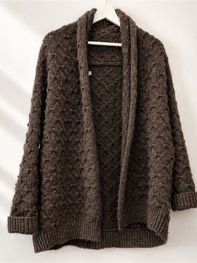 Vince Brown Chunky Knit Cardigan – Textured Cozy Sweater, Oversized Fit
